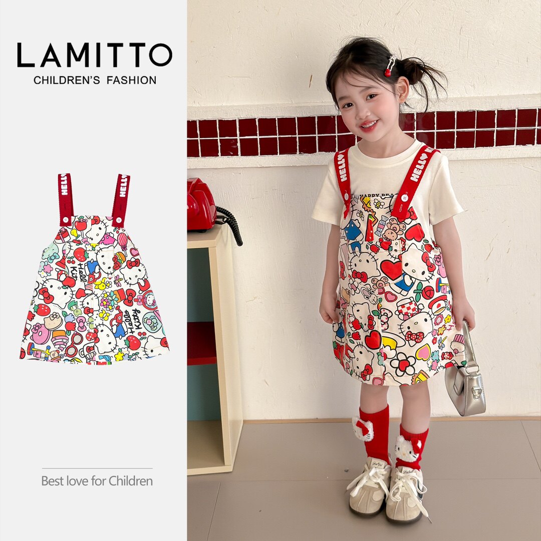 2026洋气女童夏季新款童装儿童KT猫印花背带裙宝宝港风连衣裙子潮