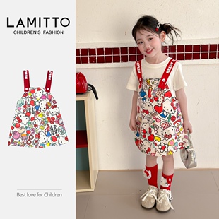 2026洋气女童夏季新款童装儿童KT猫印花背带裙宝宝港风连衣裙子潮