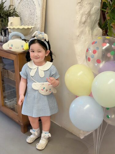 2026夏季新款女童可爱公主娃娃领儿童宝宝洋气童趣格子连衣裙子潮