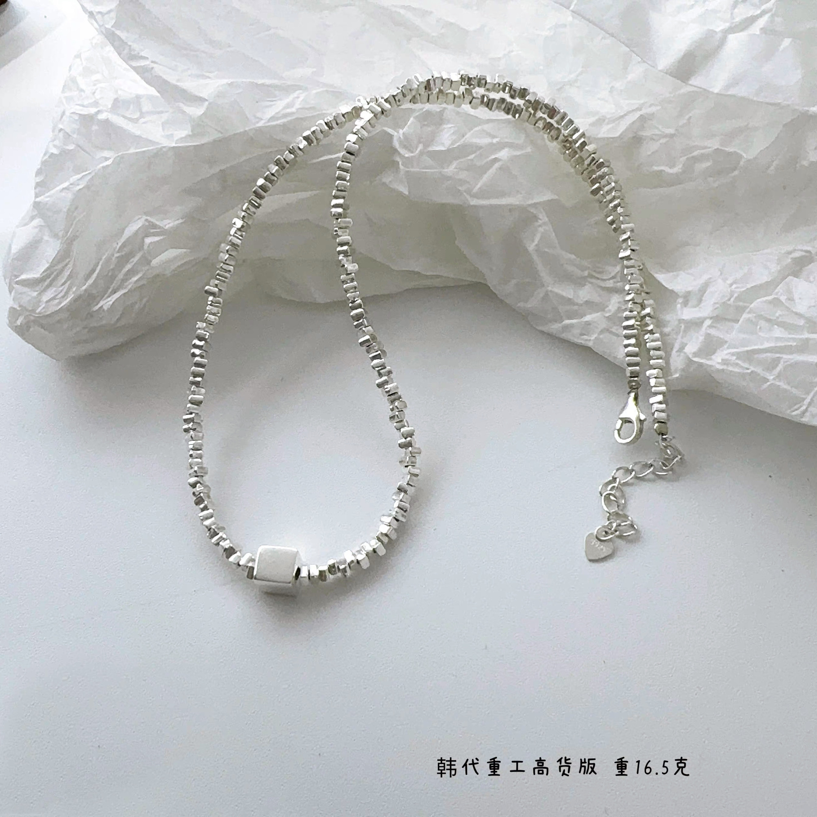 韩国定制加粗版 孤品尾货特价S925方块碎银子项链轻奢百搭锁骨链