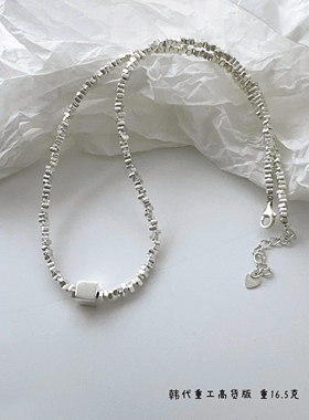 韩国定制加粗版 孤品尾货特价S925方块碎银子项链轻奢百搭锁骨链