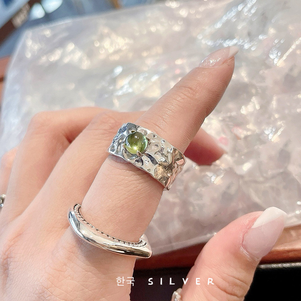 s925纯银戒指肌理纹手工捶纹