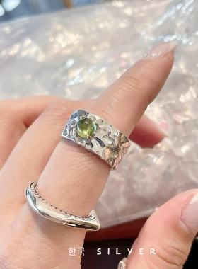 韩代重工s925纯银戒指高级感肌理纹手工捶纹厚实质感宽版食指戒