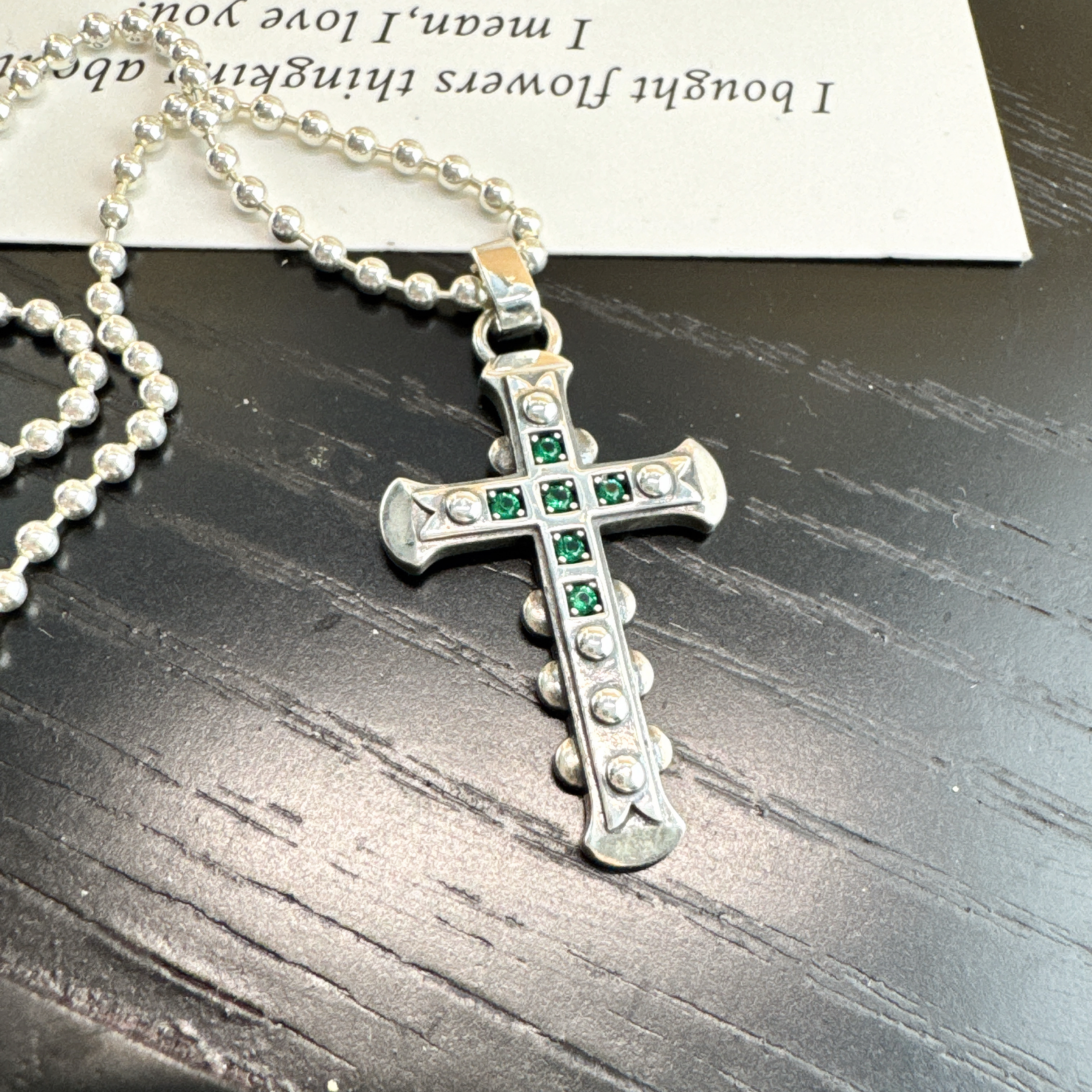 孤品特价不退换S925纯银绿锆石十字吊坠男女同款欧美潮流百搭挂坠