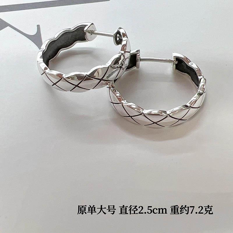 日韩S925纯银大号质感菱格耳环轻奢小众高级百搭气质耳扣耳饰女