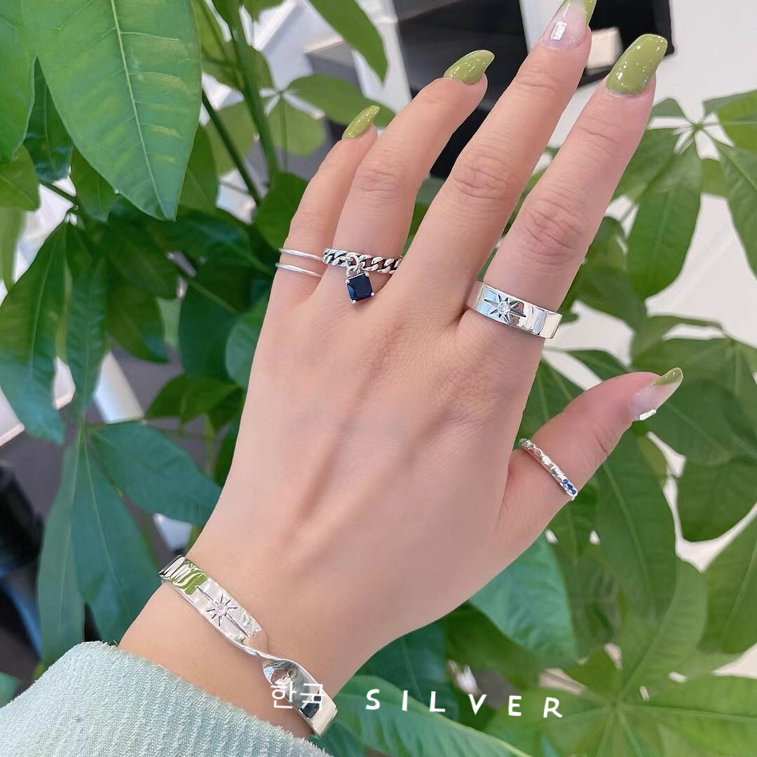 s925纯银星芒戒指个性复古手镯