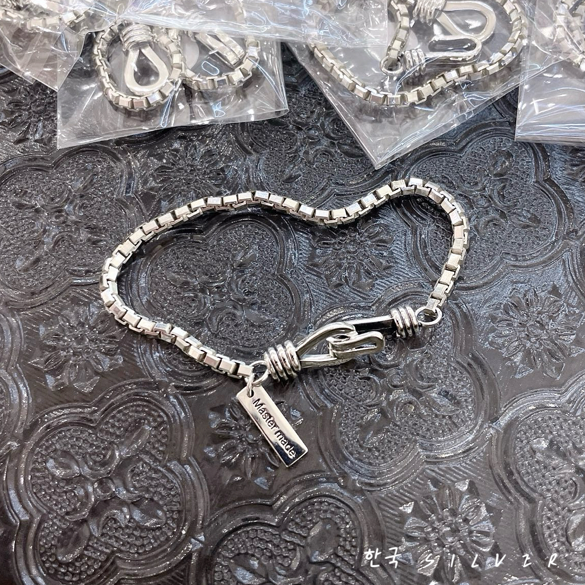 韩国订单S925纯银手链质感进口八角链勾扣设计感复古百搭男女轻奢