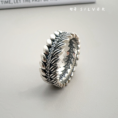 韩代s925纯银复古麦穗戒指男女款潮酷个性中性风百搭闭口戒食指戒