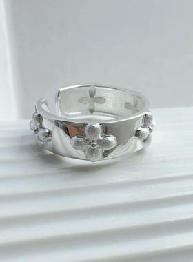 设计师款复古花朵戒指女925纯银百搭高级感开口戒指环ins小众轻奢