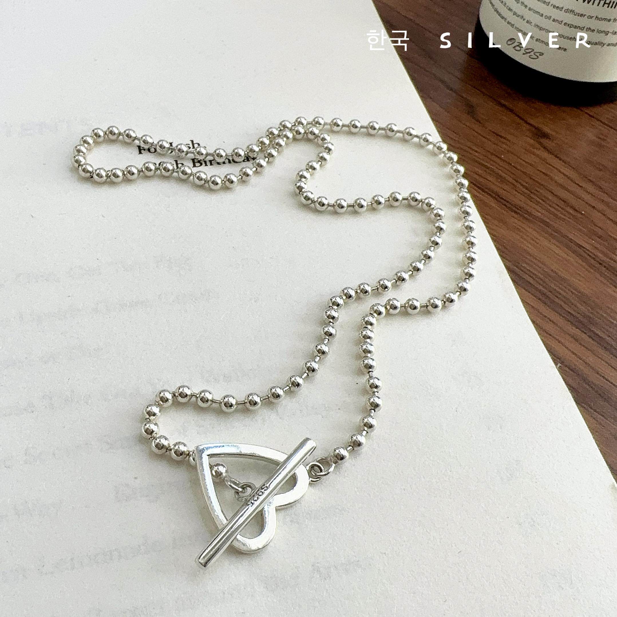 韩国新款s925纯银爱心OT扣项链圆珠桃心锁骨链减龄气质百搭潮小众