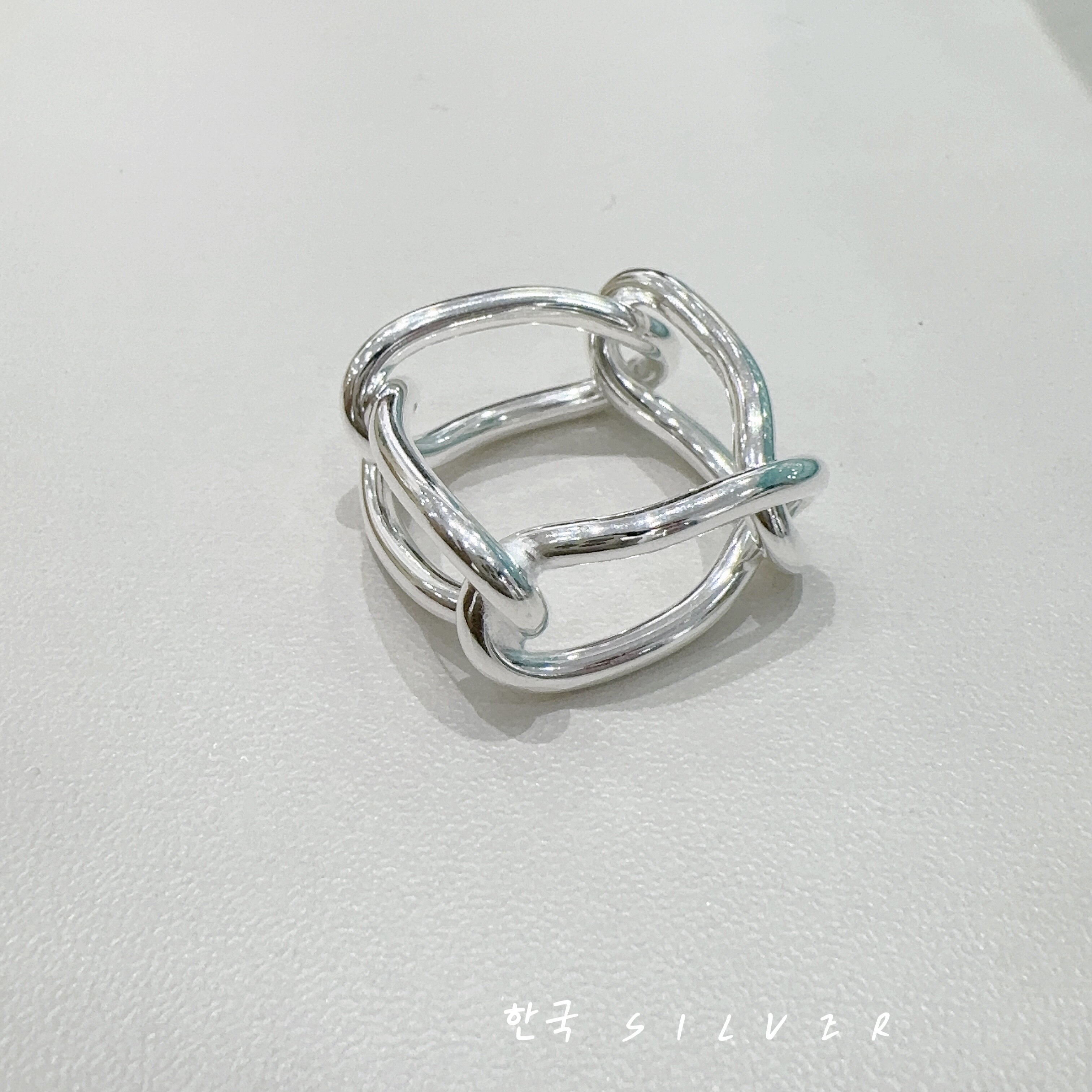 韩代原单设计师款S925纯银镂空软链条戒指时尚小众设计食指戒指环