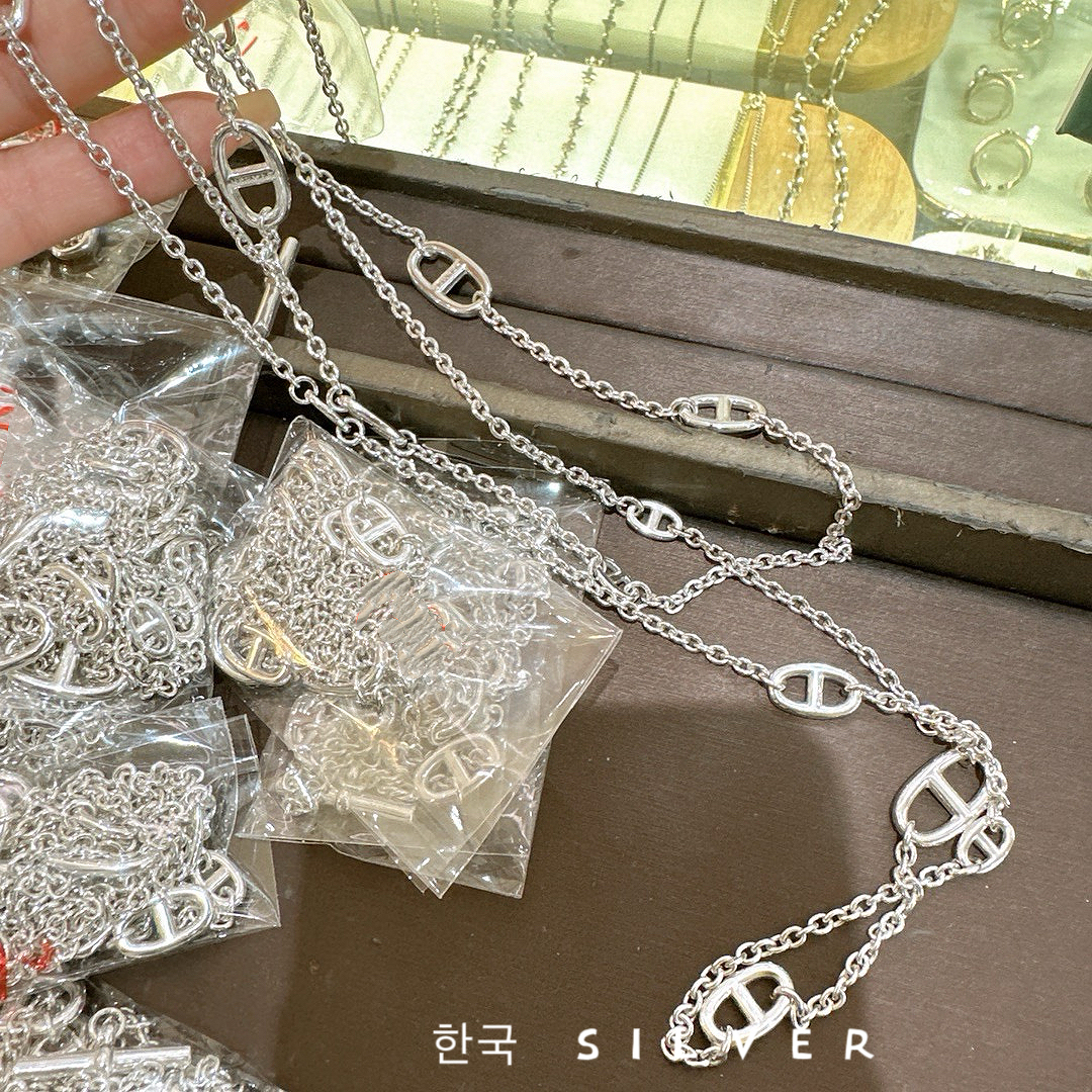 s925纯银猪鼻子项链长款