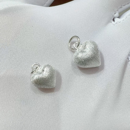 通体S925纯银拉丝磨砂爱心吊坠桃心挂坠链条DIY配件配饰百搭简约