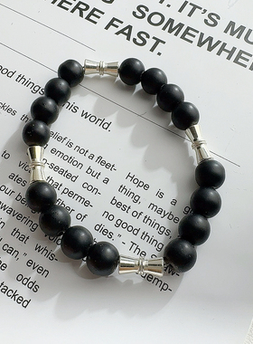 孤品特价S925纯银手链哑光黑玛瑙串珠手串简约轻奢新款爆款高级感