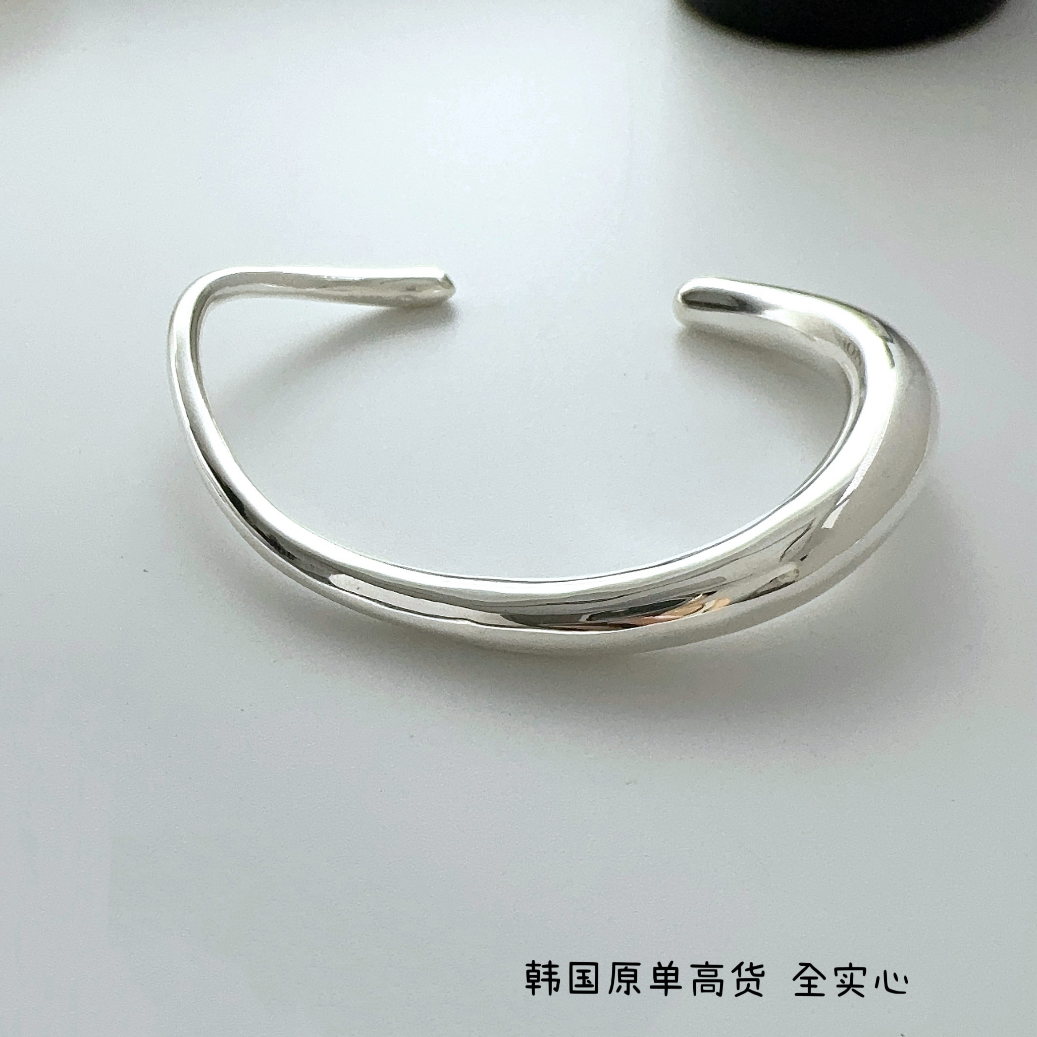韩代原单s925纯银手镯女重工不规则渐变实心开口手环简约轻奢素圈