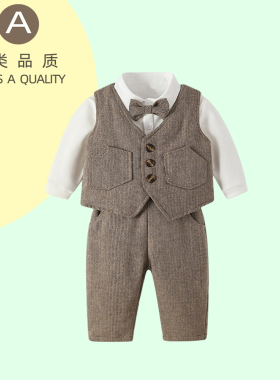 法国ANSEOL~男童马夹西装加绒套装宝宝周岁西服帅气花童冬季礼服