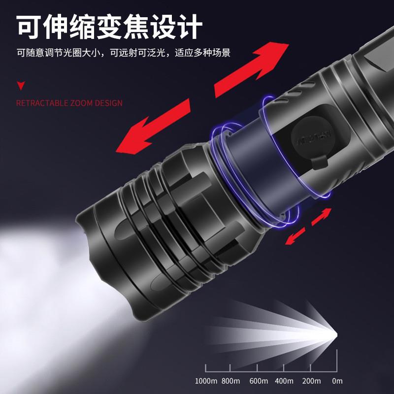 P50手电筒26650电池LED伸缩变焦充电夜钓充电式手电筒强光手电筒