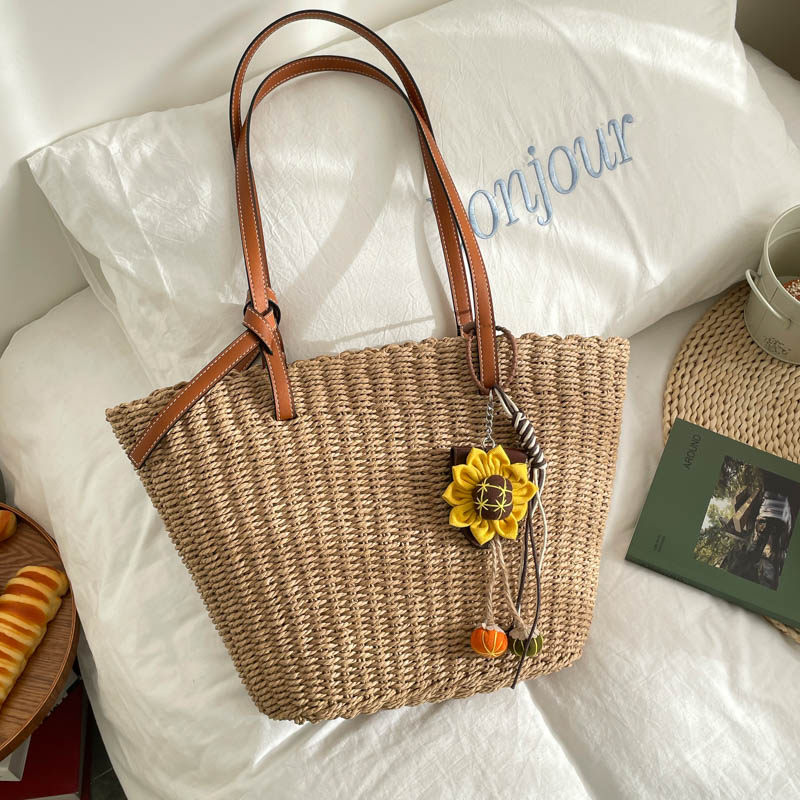 洲曼新款编织草编包文艺风大容量单肩托特包女士海边度假风沙滩包,箱包皮具/热销女包/男包,单肩包,淘宝优惠券,粉丝福利购,淘宝优惠卷