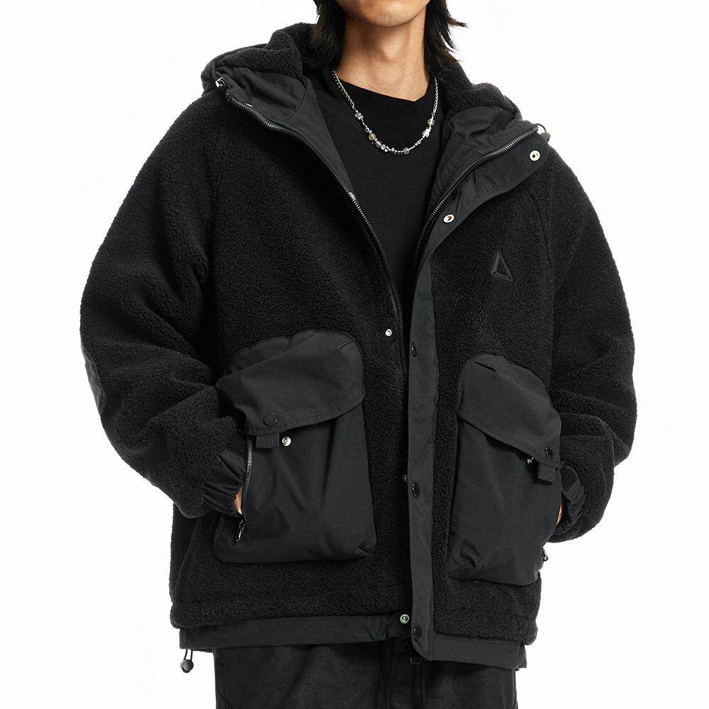 CNC冬季撞色麂皮绒加厚保暖棉衣外套男户外机车服夹克羊羔毛棉服