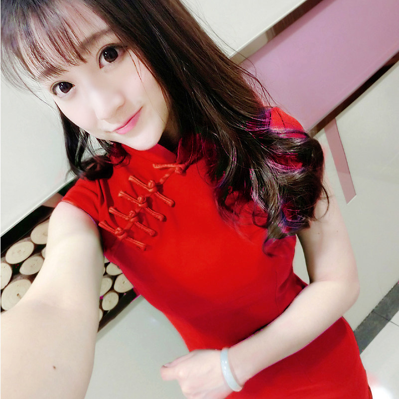 旗袍短袖2025新款夏装修身显瘦包臀时尚红色旗袍连衣裙短款敬酒服