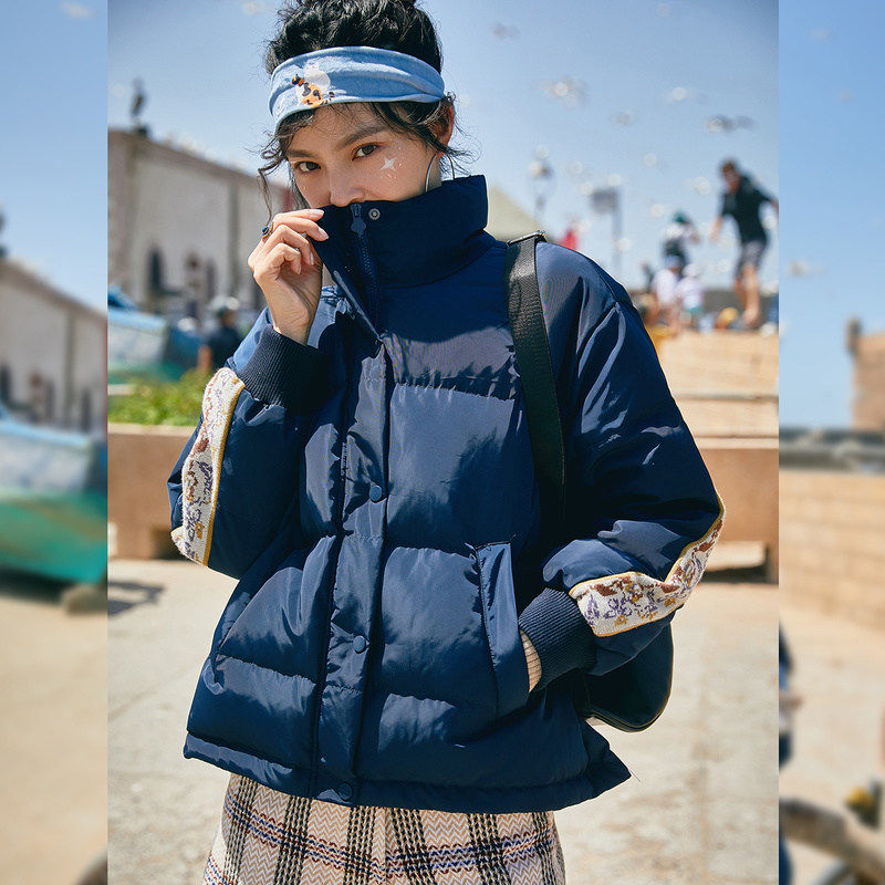 裂帛2020冬季新款优雅轻熟风提花织带白鸭绒短款落肩羽绒服女