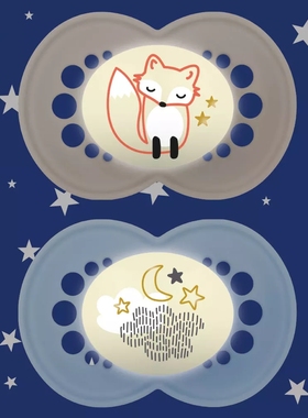 MAM夜用标准型硅胶安抚奶嘴6月以上丝感安慰安睡夜光带微波消毒盒