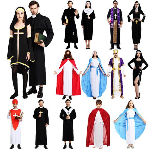万圣节服装 男传教士牧师服 玛利亚 神父 修女服装十字