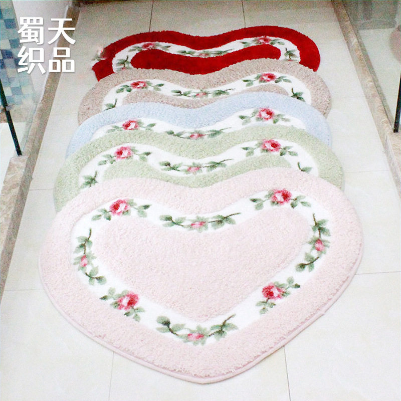 书房卧室地垫田园风爱心玫瑰花可爱坐垫玄关地毯门垫脚垫