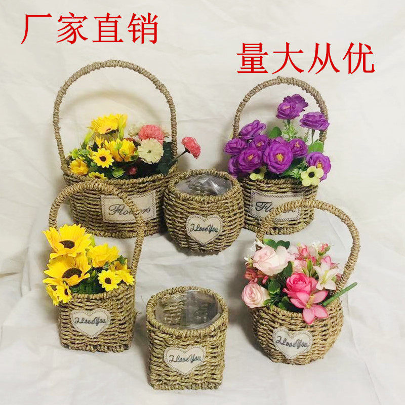 藤编花篮   草编柳编提篮花篮编织花篮多肉花盆草编花