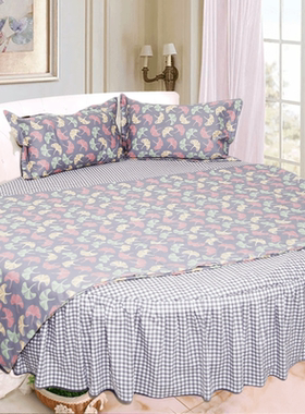 灰色格子银杏叶AB版纯棉简约宾馆圆床四件套圆床裙式全棉圆被套定