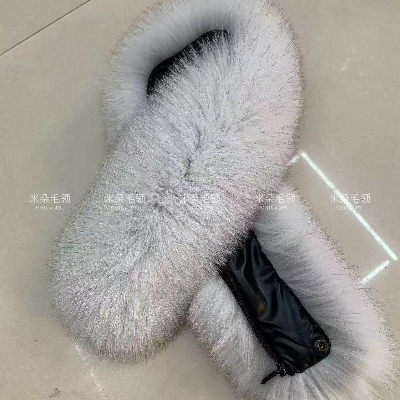高端定制狐狸毛领真毛门襟新中式汉服斗篷毛条按扣拉链真毛领围巾