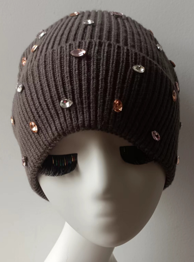 毛球珍珠烫钻日系针织毛线帽子保暖秋冬季新款羊毛护耳扎染冷帽潮