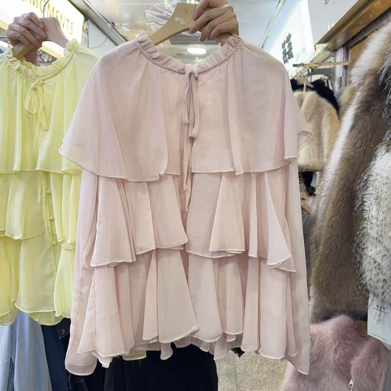 法式温柔风气质系带荷叶边雪纺衬衫女2026甜美百搭宽松氛围感上衣