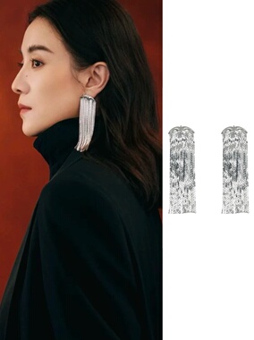 宋佳杨采钰同款银色流苏耳环女小众设计感高级轻奢气质飞鸟耳饰