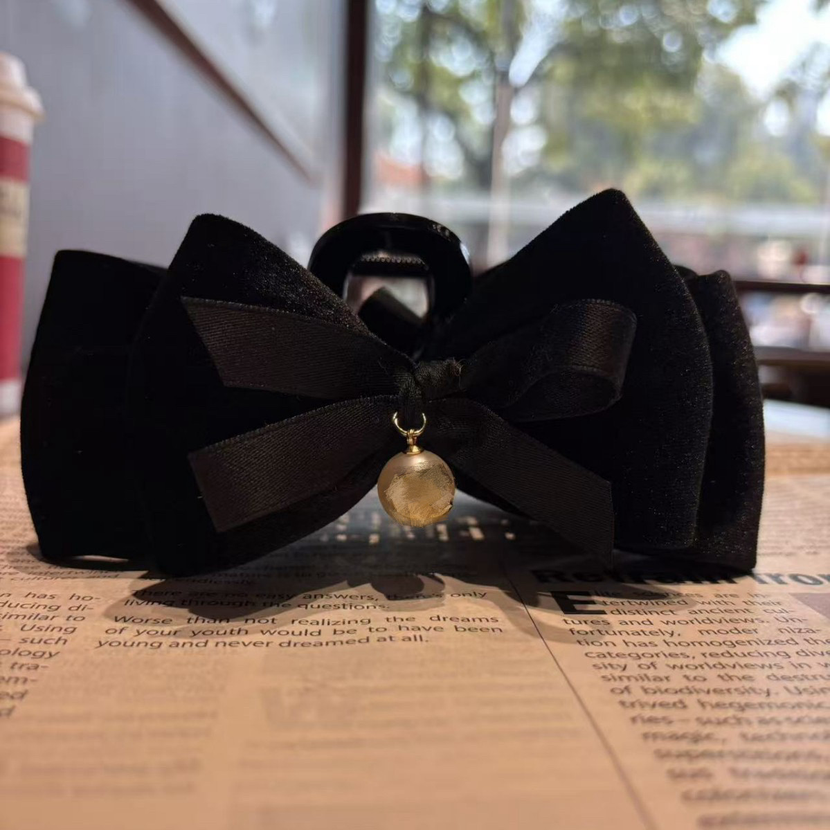 小香风丝绒抓夹时尚气质蝴蝶结珍珠吊坠发夹马尾鲨鱼夹发卡2025年