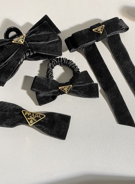 秋冬新款丝绒蝴蝶结弹簧夹简约气质款大号少女顶夹P字母发卡头饰