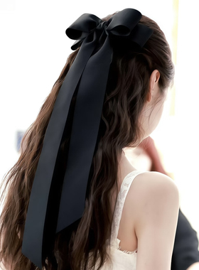 陈都灵Jennie同款黑色蝴蝶结飘带弹簧夹发夹女后脑勺盘发发卡头饰