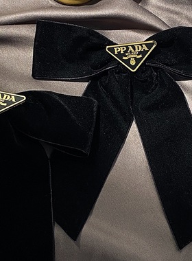 P字母质感好法式小香风黑色绒布蝴蝶结发夹顶夹后脑勺半扎弹簧夹