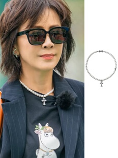 一路繁花2刘嘉玲同款 十字珍珠项链高级感轻奢小众设计耳环颈链