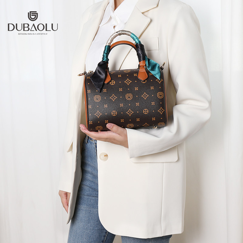 都宝路复古印花波士顿手提包秋冬新款潮时尚单肩斜挎女包包大容量