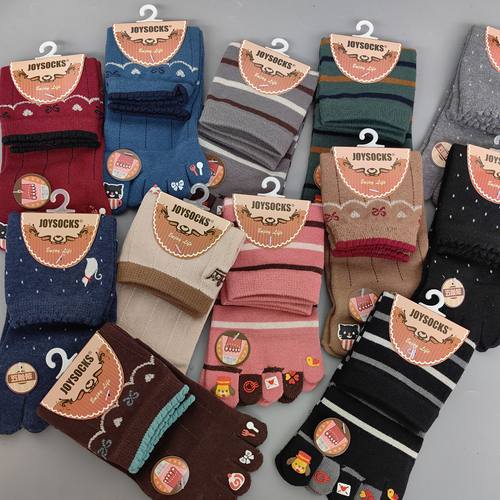 女士可爱五指袜中筒图案点胶系列女袜透气吸汗分趾有后跟25包邮