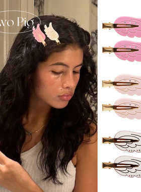 emijay同款双层粉色翅膀刘海发夹无痕镶钻醋酸2025新款前额侧边夹