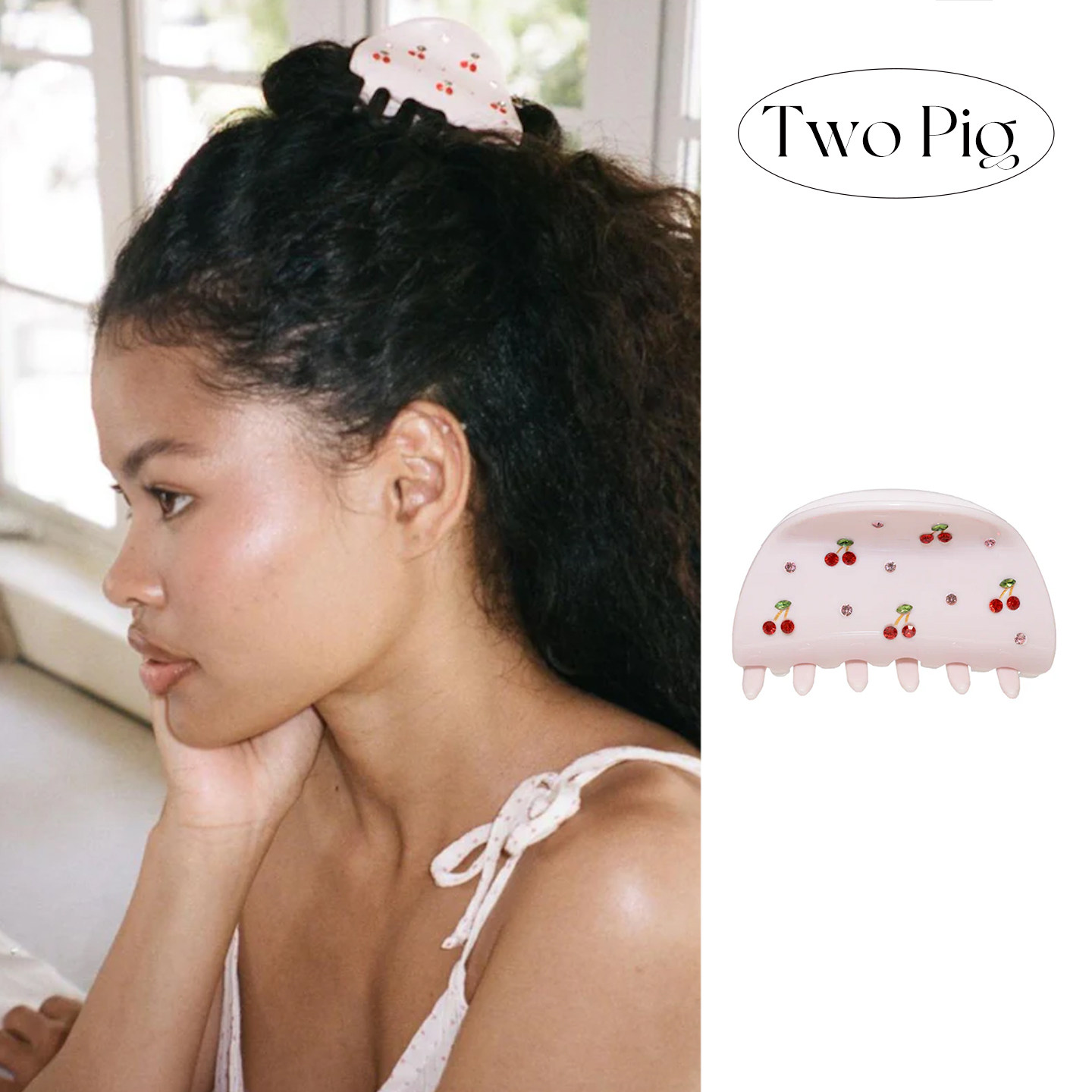 emijay同款粉色甜美樱桃镶钻抓夹高级感半扎头发夹醋酸半圆鲨鱼夹,饰品/流行首饰/时尚饰品新,发饰,淘宝优惠券,粉丝福利购,淘宝优惠卷