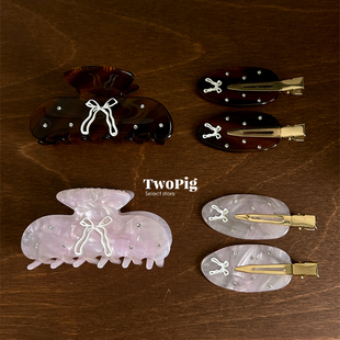 瑞典小众设计镶钻蝴蝶结发夹可爱百搭气质刘海bb夹后脑勺头发抓夹