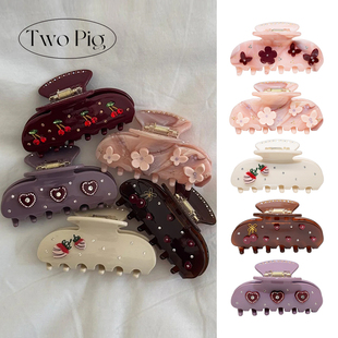 emijay同款花朵醋酸抓夹小众高级感鲨鱼夹2025新款樱桃草莓抓夹