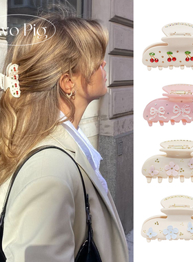 emijay同款樱桃派发夹后脑勺抓夹cherry甜美可爱水钻镶钻醋酸发饰