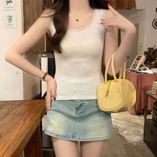 实拍210克梅花无袖 显瘦圆领蕾丝碎花上衣 背心女2025夏潮短款 修身