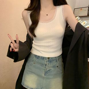 实拍210克梅花无袖 显瘦圆领蕾丝碎花上衣 背心女2025夏潮短款 修身