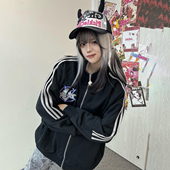 梁拌泡菜美式 李煜东同款 三杠幽灵基础卫衣百搭运动外套秋男女