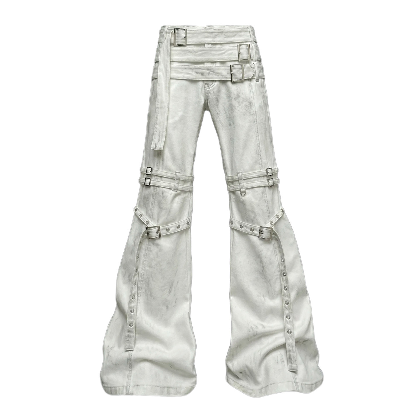 梁拌泡菜 重磅绑带牛仔裤重工设计做旧微喇男女同款直筒拖地裤